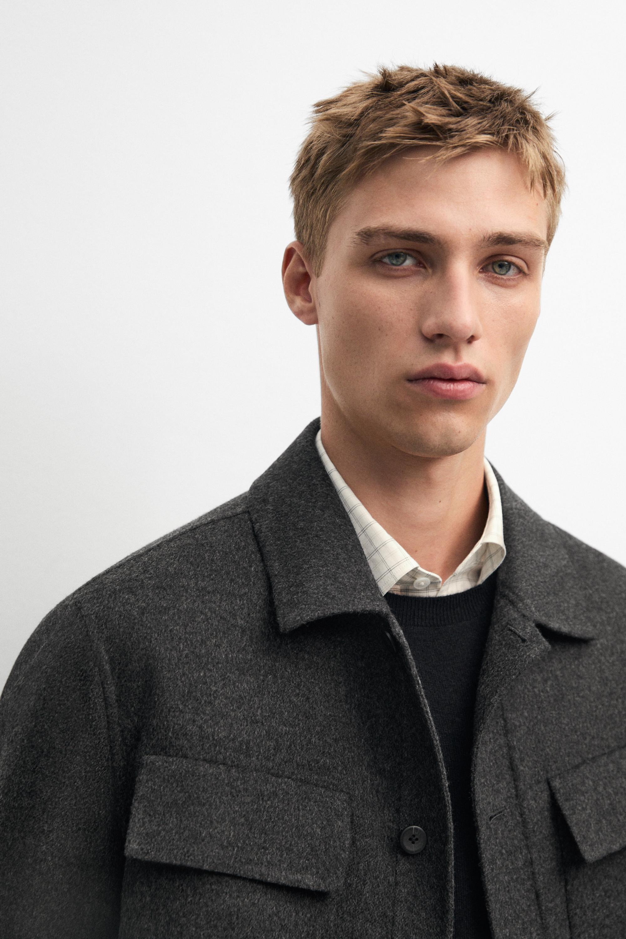 Wool blend overshirt with pocket detail